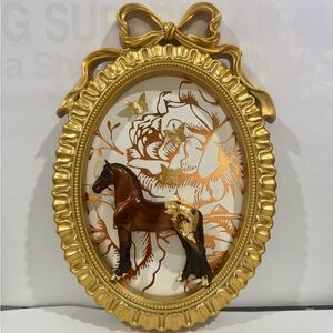 Hand Crafted Gold & Brown Horse Mixed Media Wall Art